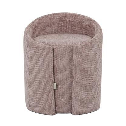 Emiken Chenille Fabric Ottoman Stool in Light Pink, featuring a round, upholstered design with a textured fabric, ideal as a footrest, extra seat, or vanity stool for modern interiors.