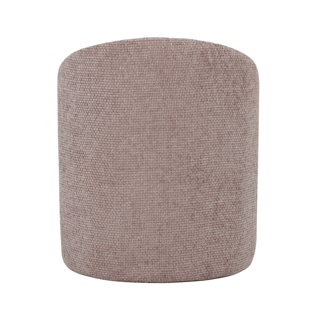 Emiken Chenille Fabric Ottoman Stool in Light Pink is a small, cylindrical, upholstered piece featuring a soft, woven texture. Ideal as a stylish vanity chair or comfy footrest with a modern classic design.