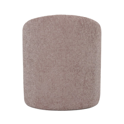 Emiken Chenille Fabric Ottoman Stool in Light Pink is a small, cylindrical, upholstered piece featuring a soft, woven texture. Ideal as a stylish vanity chair or comfy footrest with a modern classic design.