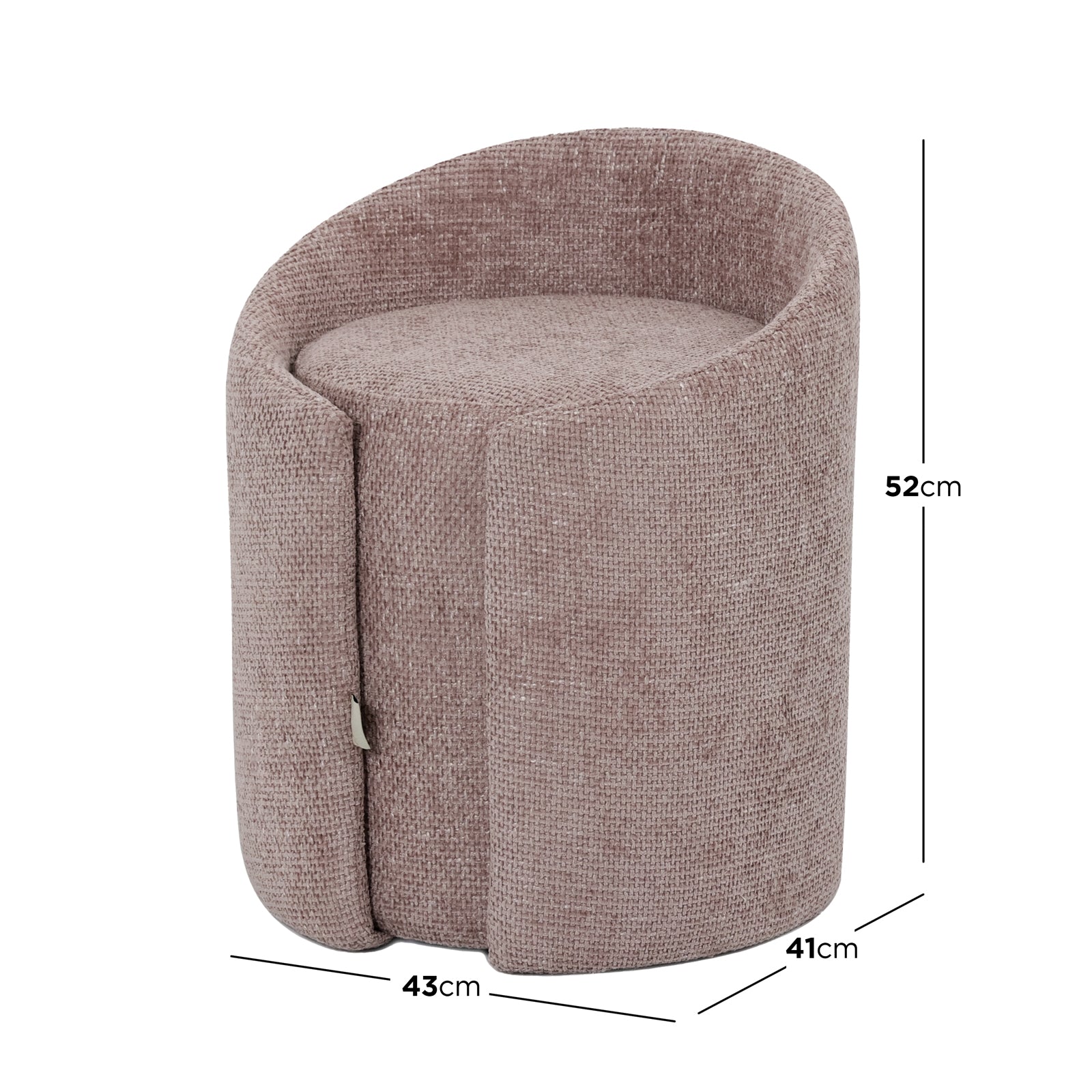 Emiken Chenille Ottoman Stool Light Pink, a close-up view highlighting its plush chenille fabric and elegant curved design, ideal for use as a vanity chair or extra seating.