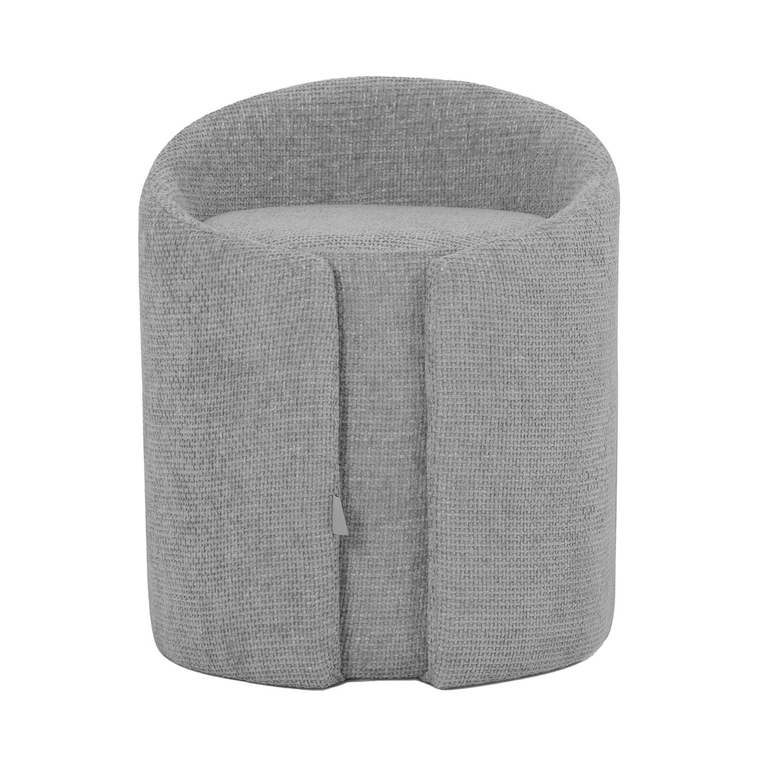 Emiken Chenille Ottoman Stool in Warm Grey, featuring a plush chenille fabric, rounded backrest, and smooth lines. Ideal as a stylish vanity chair or extra seating with solid wood frame and foam padding.