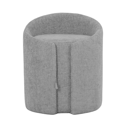 Emiken Chenille Ottoman Stool in Warm Grey, featuring a plush chenille fabric, rounded backrest, and smooth lines. Ideal as a stylish vanity chair or extra seating with solid wood frame and foam padding.