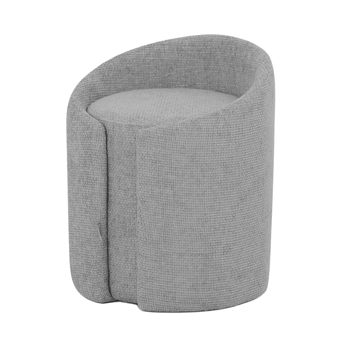 Emiken Chenille Ottoman Stool Warm Grey with elegant curved design, plush foam padding, and soft chenille fabric, showcasing a contemporary silhouette perfect for vanity or lounge use.