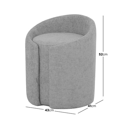Emiken Chenille Ottoman Stool Warm Grey with elegant curved design and plush chenille fabric, showcasing a comfortable, versatile piece suitable for vanity use or extra seating in living spaces.
