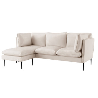 Close-up of the Erling 3 Seater Velvet Sofa with Chaise, highlighting its plush foam cushions and sleek design, emphasizing comfort and style suitable for modern living rooms.