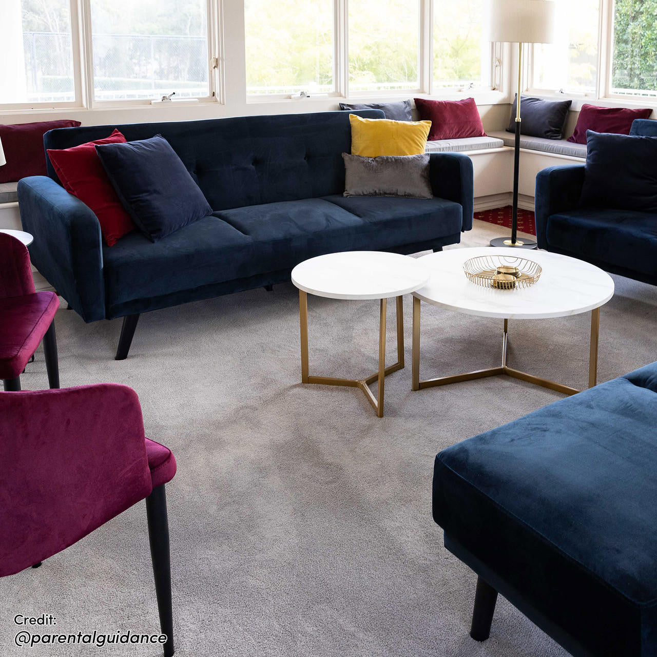 Esben 3-Seater Velvet Sofa Bed - Navy Blue, showcasing plush velvet upholstery, rolled arms, and sturdy wooden legs, designed for comfort and modern elegance.