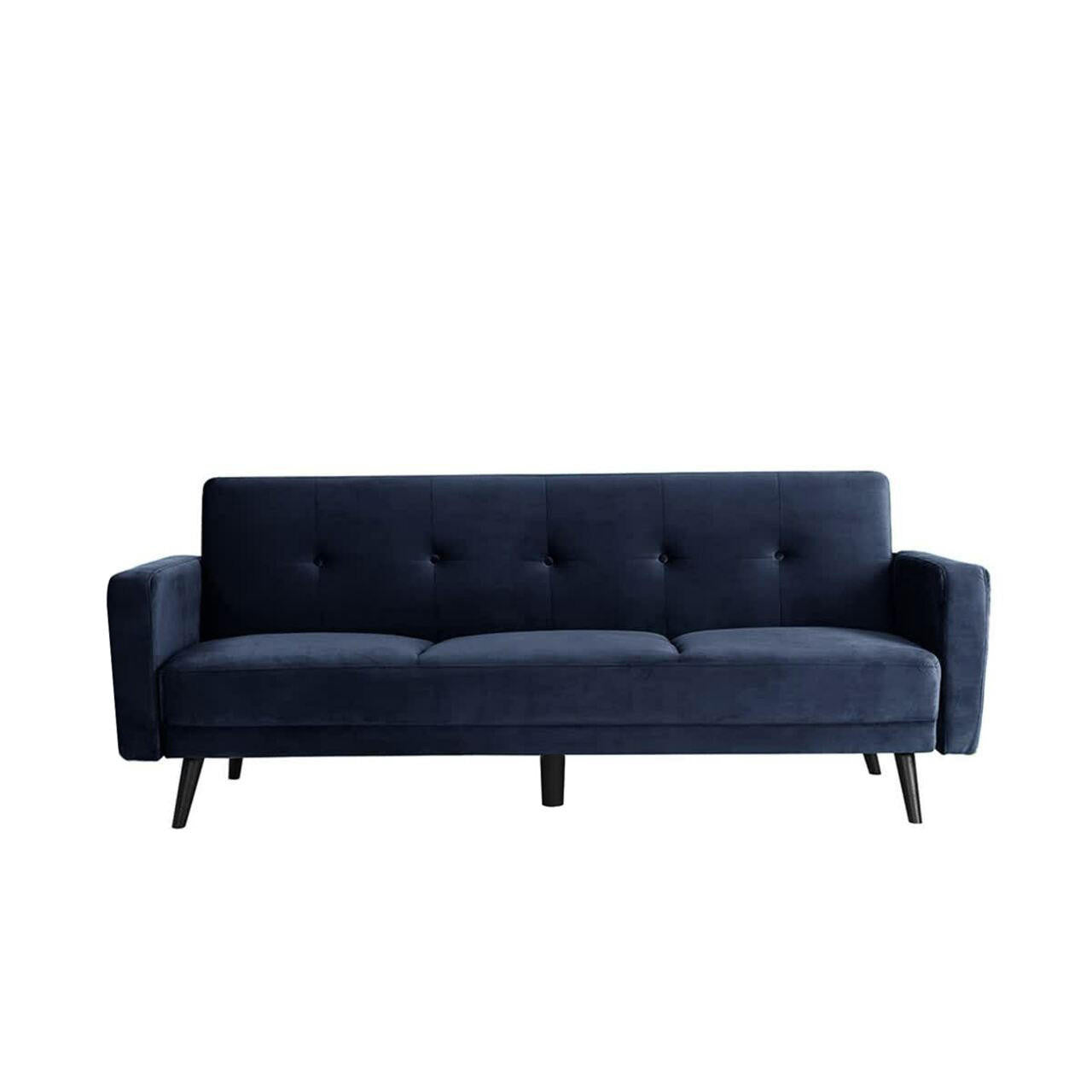 Esben 3-Seater Velvet Sofa Bed with rolled arms and wooden legs, showcasing its luxurious design and solid build, perfect for modern or Scandinavian-style homes.