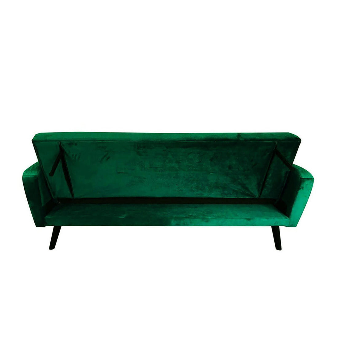 Esben 3 Seater Velvet Sofa Bed Dark Forest Green with a sleek design, featuring black legs and plush cushions, perfectly blending Scandinavian and contemporary styles for versatile home use.