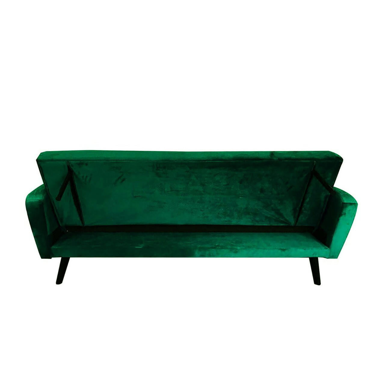 Esben 3 Seater Velvet Sofa Bed Dark Forest Green with a sleek design, featuring black legs and plush cushions, perfectly blending Scandinavian and contemporary styles for versatile home use.