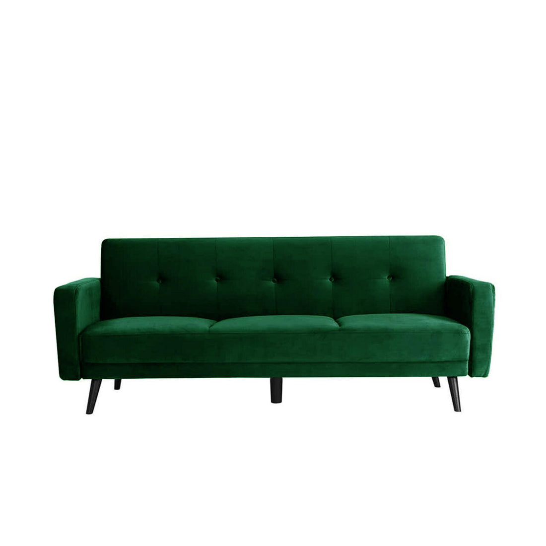 Esben 6-Seater Velvet Sofa Bed Set w/ Ottoman Dark Forest Green featuring a sleek design with black legs, showcasing a versatile sofa bed configuration ideal for contemporary living spaces.