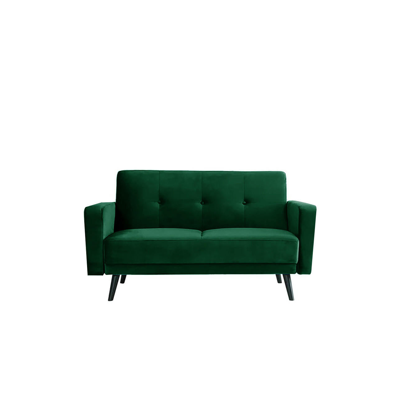 Esben 6-Seater Velvet Sofa Bed Set w/ Ottoman in Dark Forest Green, featuring button detailing and wooden legs, showcasing its transformative design from a couch to two functional sofa beds.