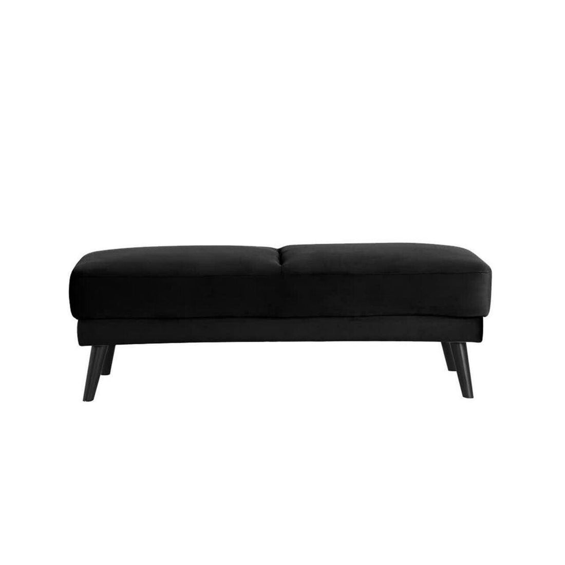 Esben 6-Seater Velvet Sofa Bed Set w/ Ottoman Black showcases a sleek black bench-style design with solid wooden legs and a plush cushion, embodying Scandinavian and contemporary style.