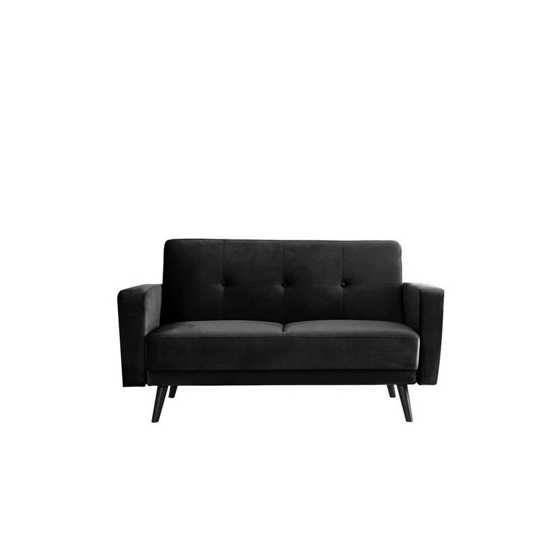 Esben 6-Seater Velvet Sofa Bed Set w/ Ottoman Black features a stylish, button-tufted design with solid wooden legs, offering two convertible sofa beds for functional elegance in any living space.