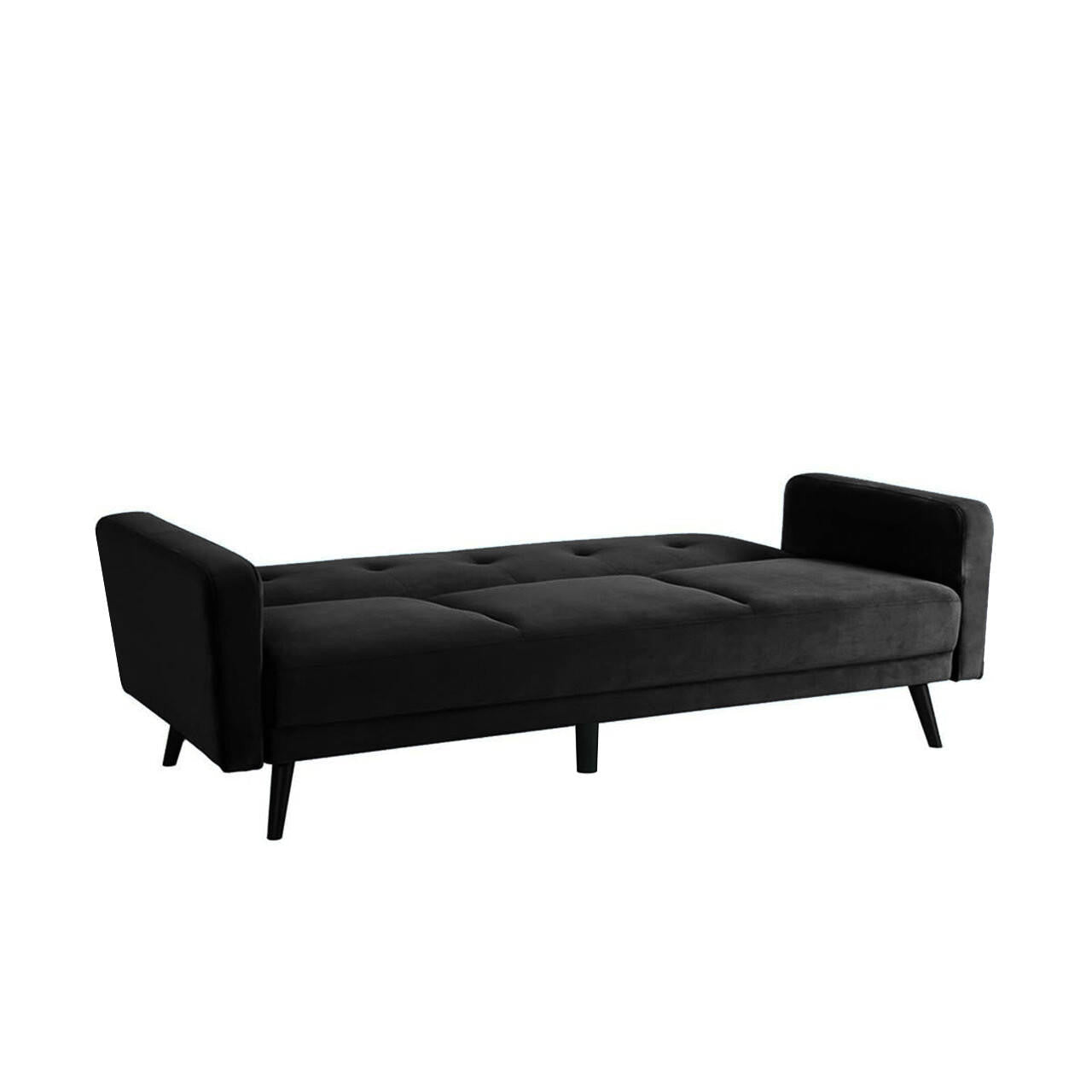 Esben 6-Seater Velvet Sofa Bed Set w/ Ottoman Black features a sleek design with wooden legs, showcasing a spacious, convertible seating arrangement for versatile home décor.