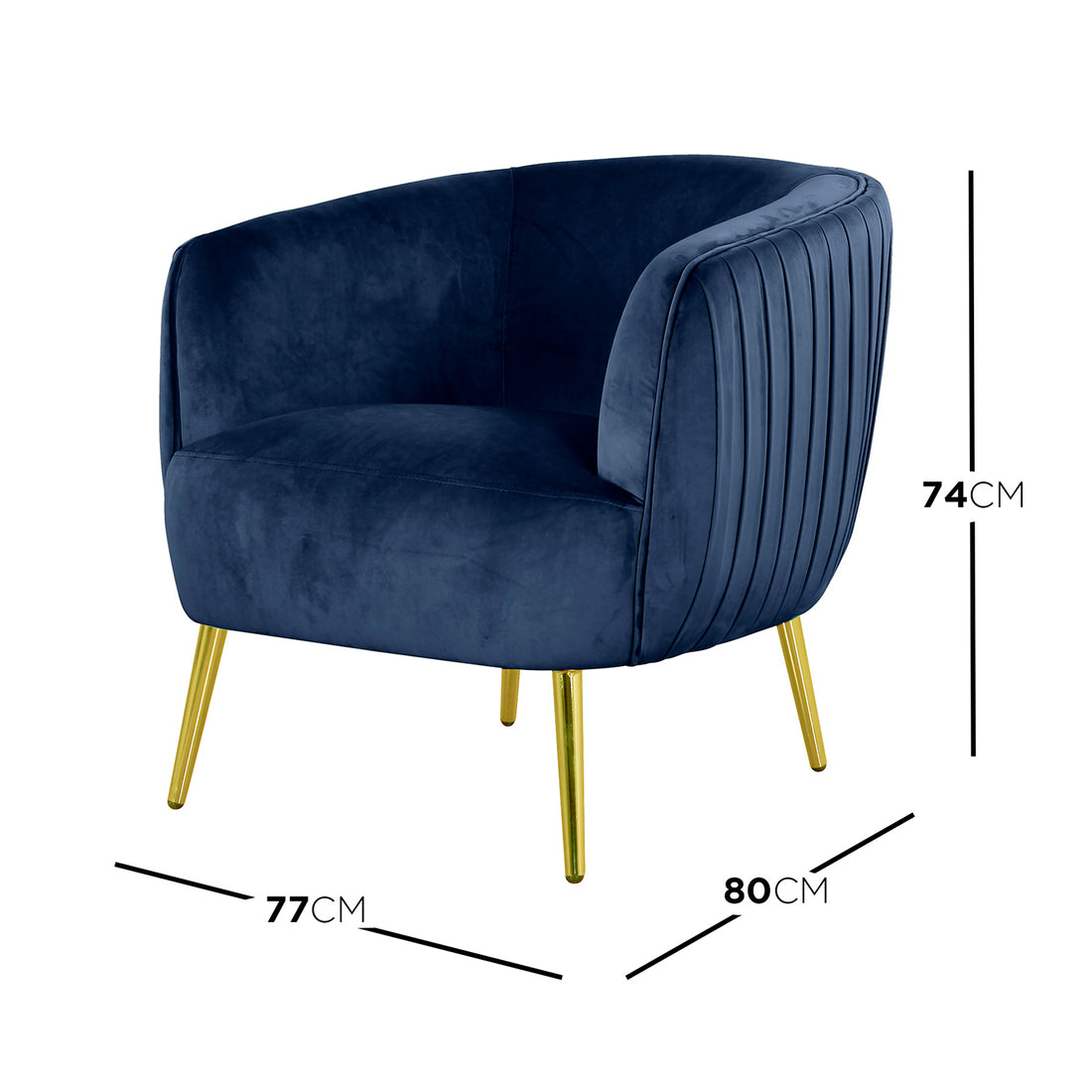 Evelyn Velvet Sofa Accent Chair features a plush velvet upholstery, a mid-century modern design with elegant gold legs, and a curved back for comfort and style.