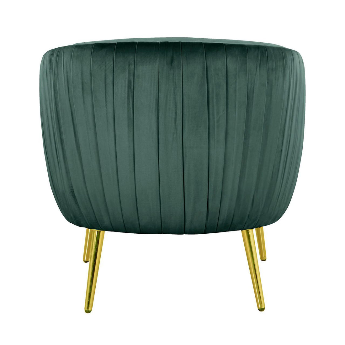 Evelyn Velvet Sofa Accent Chair featuring a green velvet upholstery with sleek gold legs, showcasing a mid-century modern design with a curved back for elegant style and comfort.
