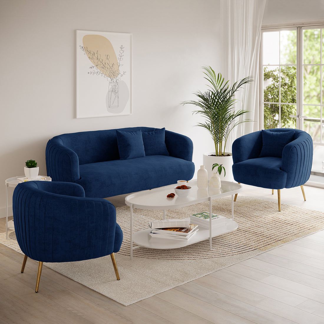 Evelyn 4 Seater Velvet Sofa Set Blue