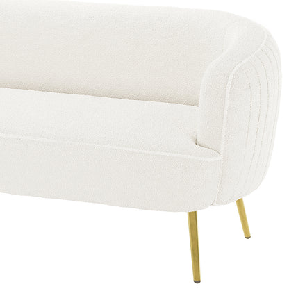 Evelyn 4 Seater Boucle Sofa Set in Cream White featuring a modern loveseat with cream bouclé fabric, rounded armrests, and sleek brass-toned metal legs.