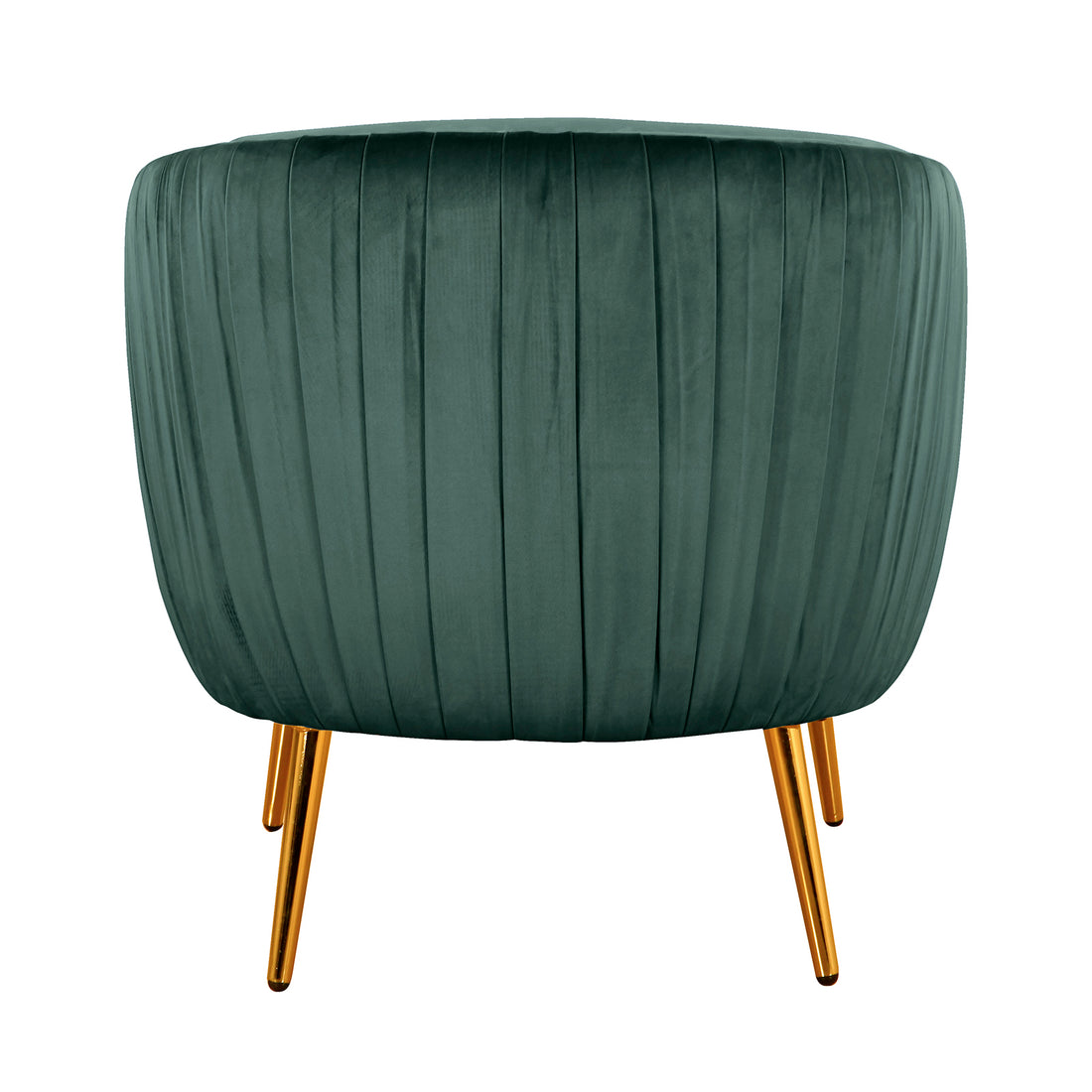 Forest-green velvet ottoman with vertical pleating and gold-metal legs, part of the Evelyn 4 Seater Velvet Sofa Set in Dark Green, offering a luxurious touch to the collection.
