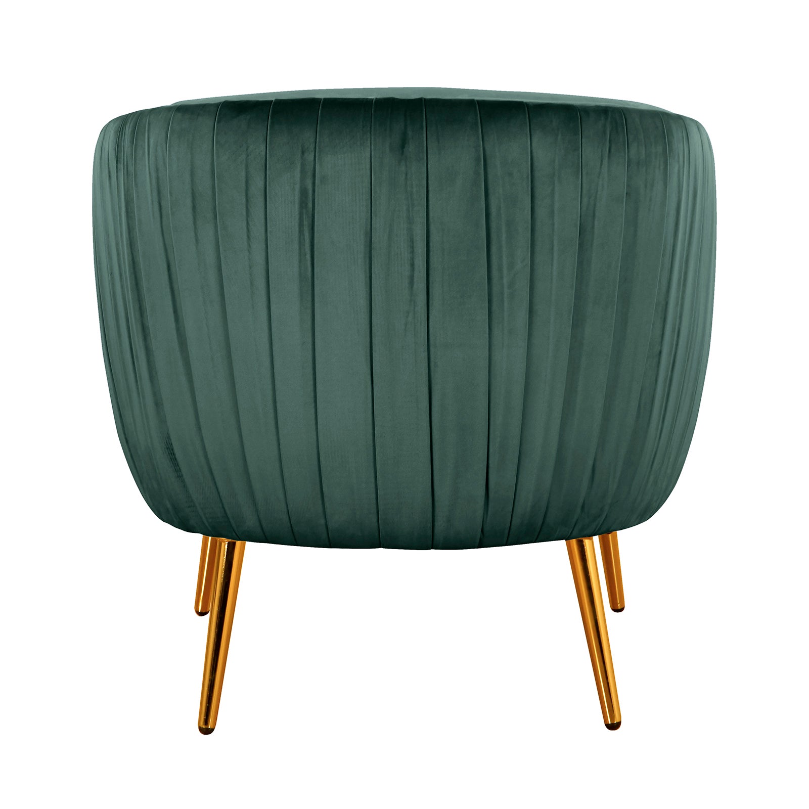 Forest-green velvet ottoman with vertical pleating and gold-metal legs, part of the Evelyn 4 Seater Velvet Sofa Set in Dark Green, offering a luxurious touch to the collection.