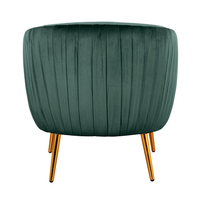 Forest-green velvet ottoman with vertical pleating and gold-metal legs, part of the Evelyn 4 Seater Velvet Sofa Set in Dark Green, offering a luxurious touch to the collection.