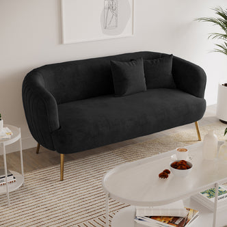 Evelyn 2 Seater Curved Velvet Sofa in Black