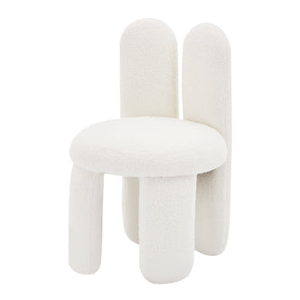Flore Boucle Kids Chair with Bunny Ears in Cream White features a playful, sculptural design with a round, padded seat, thick cylindrical legs, and tall, pill-shaped backrests resembling bunny ears.
