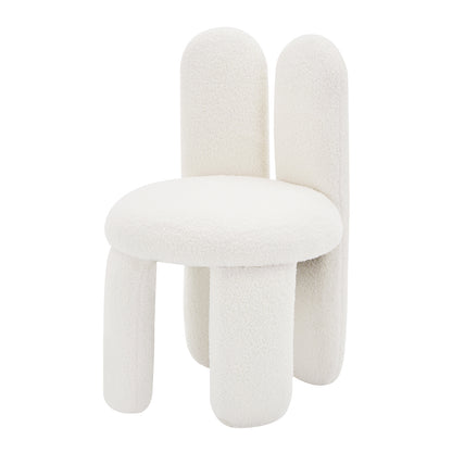 Flore Boucle Kids Chair with Bunny Ears in Cream White features a playful, sculptural design with a round, padded seat, thick cylindrical legs, and tall, pill-shaped backrests resembling bunny ears.