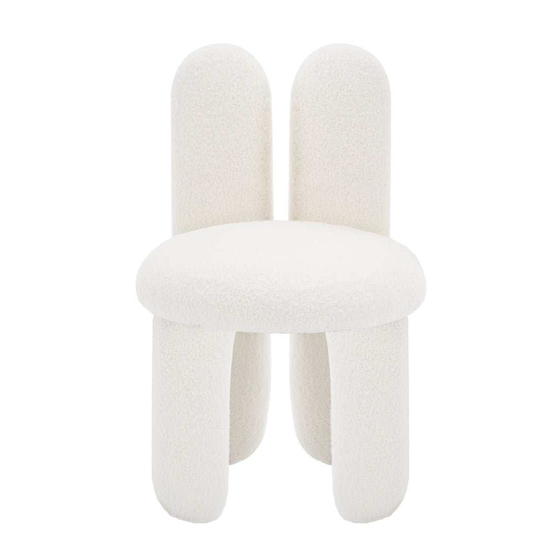 Flore Boucle Kids Chair with Bunny Ears in Cream White, featuring a soft boucle fabric, rounded seat, pill-shaped legs, and playful bunny-ear backrest, designed for comfort and durability in children's spaces.