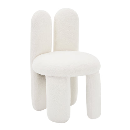 Flore Boucle Kids Chair with Bunny Ears in Cream White features a textured boucle fabric, round padded seat, cylindrical legs, and playful bunny-shaped backrest, perfect for children's spaces.