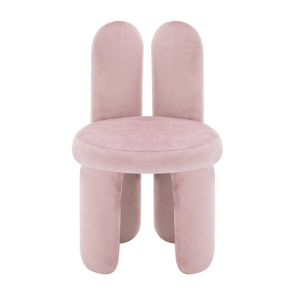 Flore Velvet Bunny Backrest Kids Chair Light Pink, featuring plush velvet fabric and whimsical bunny-shaped ears. Close-up shows the luxurious texture and sturdy construction, perfect for a child's room.