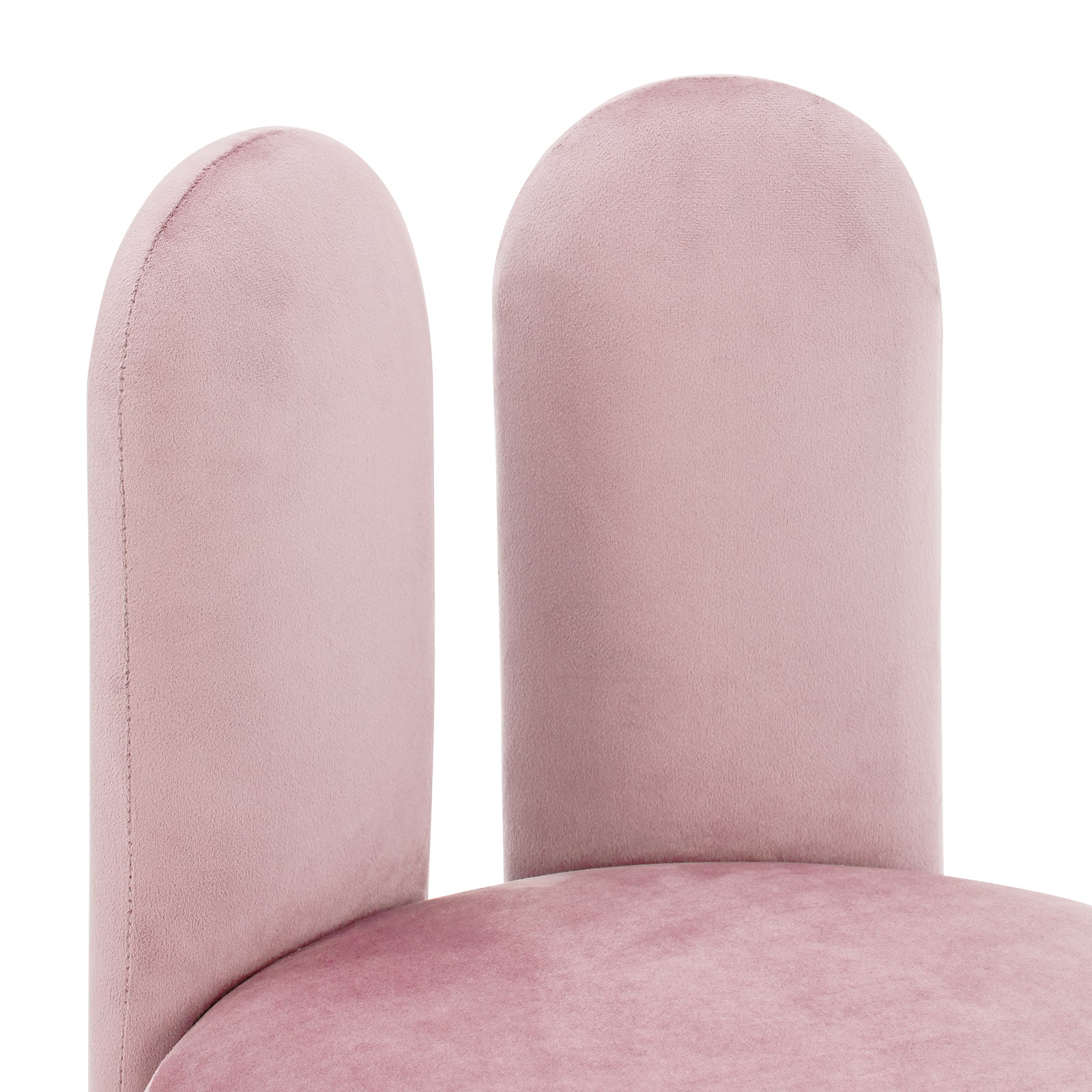 Close-up of the Flore Velvet Bunny Backrest Kids Chair Light Pink, showcasing its plush velvet texture and whimsical bunny-shaped backrest, designed for comfort and charm in children's spaces.