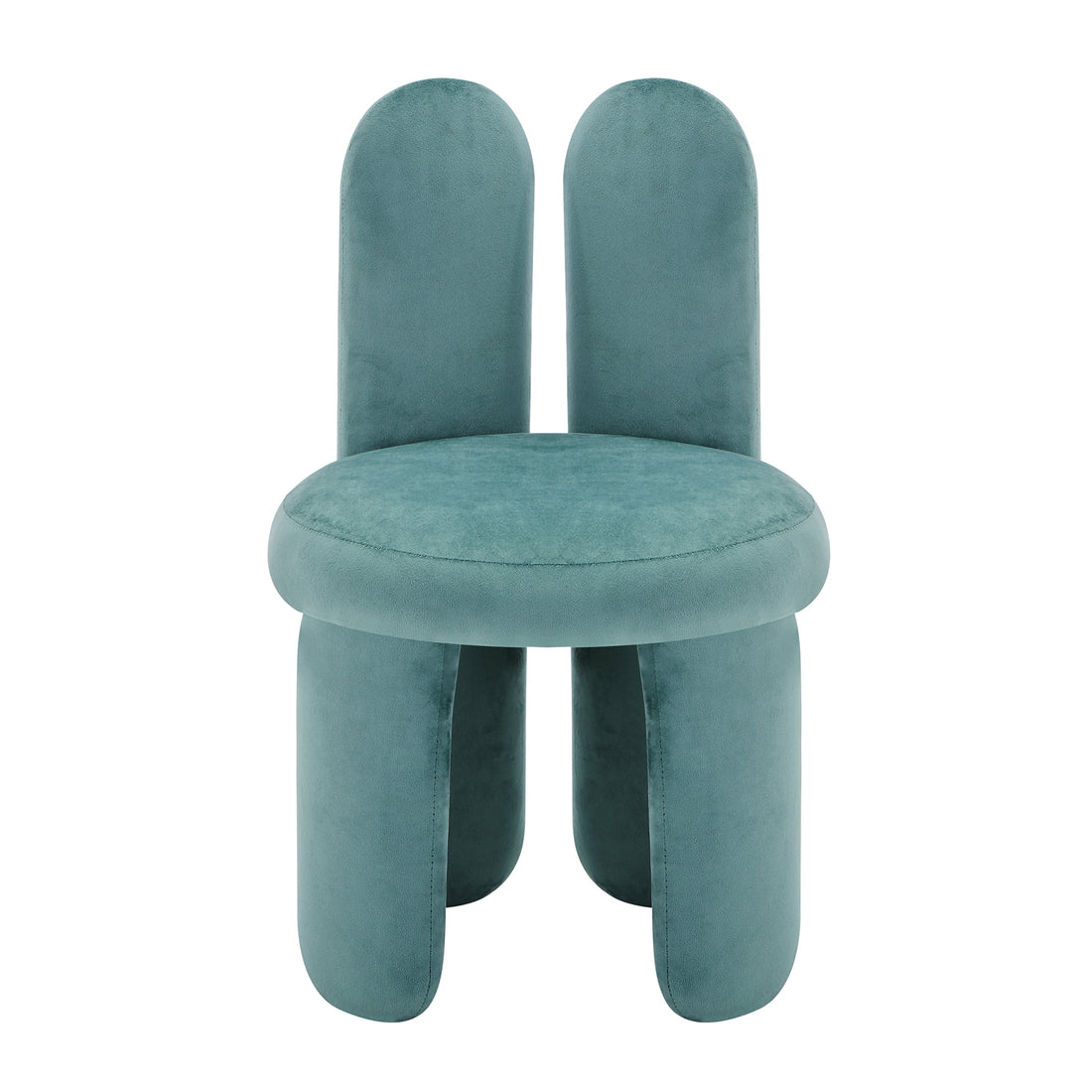 Flore Velvet Kids Chair with Bunny Ears in Seafoam Green, featuring a sculptural design with plush velvet fabric, round padded seat, and whimsical bunny-shaped backrest panels, perfect for children's spaces.