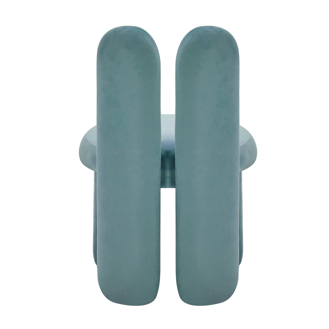 Flore Velvet Kids Chair with Bunny Ears in Seafoam Green, featuring plush, sculptural pill-shaped cushions on a low frame, offering whimsical charm and comfort for children's spaces.