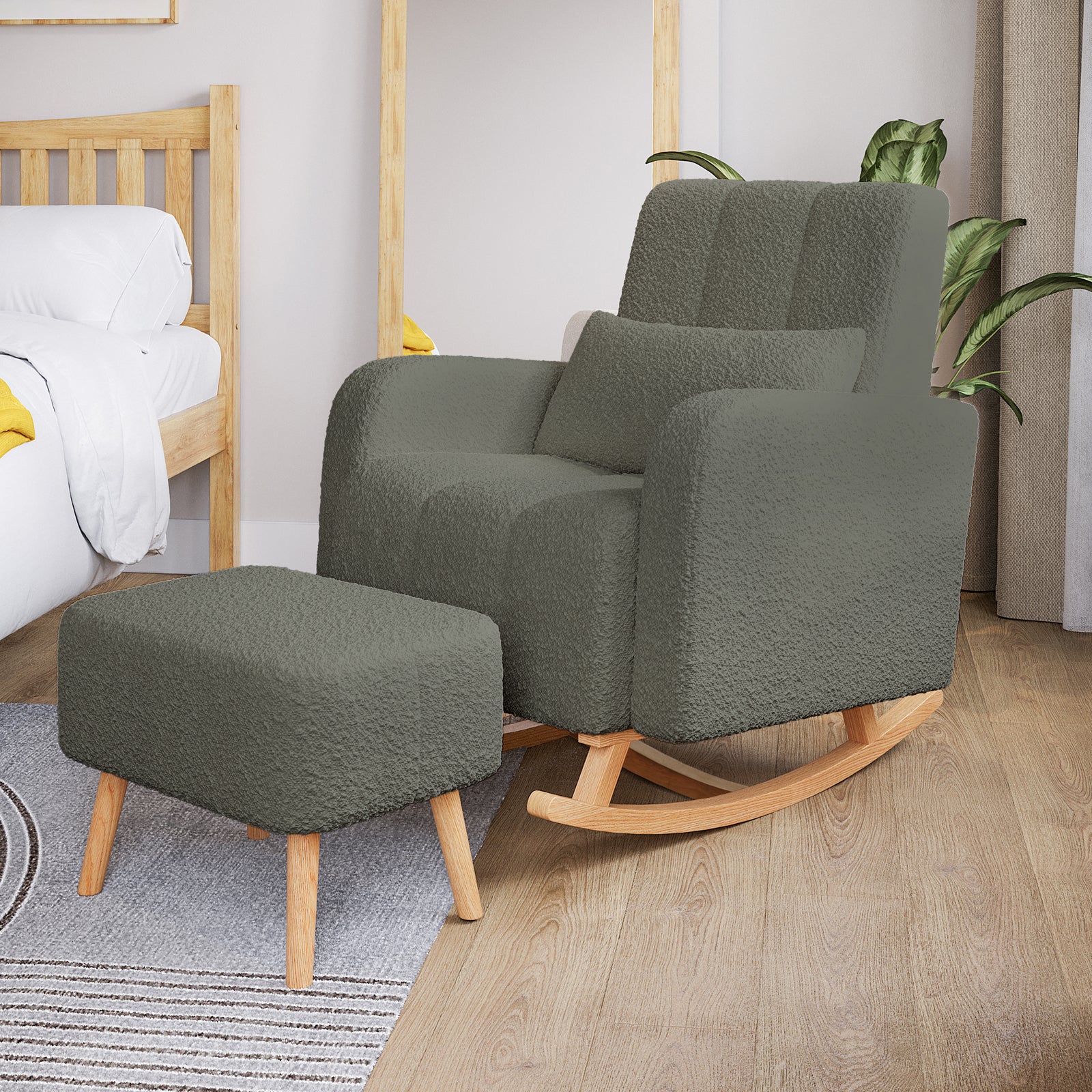Gamila Boucle Rocking Chair with Ottoman in Green – Luxo Living