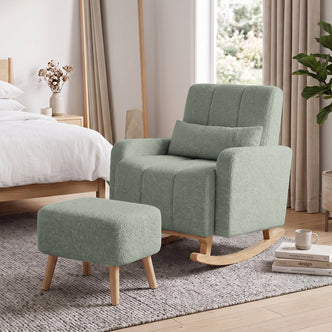 Gamila Boucle Rocking Chair with Ottoman in Mint Green