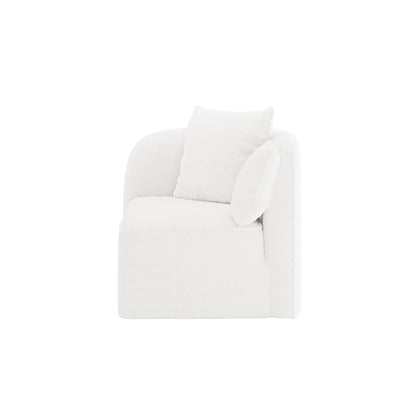 Cream white Hattie 4 Seater Boucle Sofa featuring a plush, boucle-style modular lounge seat with an integrated back, right arm, deep seat cushion, and two loose pillows for luxurious comfort.