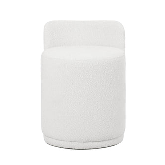 Hiboa Bouclé Ottoman Stool - Eggshell White, showcasing a plush, curved shape with soft bouclé fabric, ideal for modern or minimalist spaces as versatile seating or a stylish accent piece.
