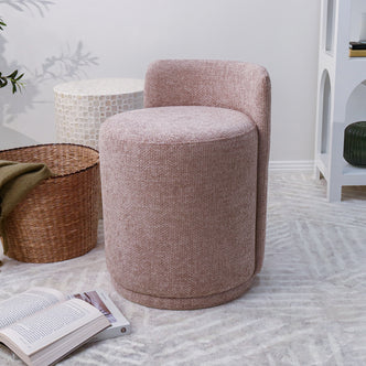 Hiboa Chenille Ottoman Stool in Light Pink, featuring plush chenille upholstery and a solid wood frame, positioned as a multifunctional accent piece for seating or decor enhancement.