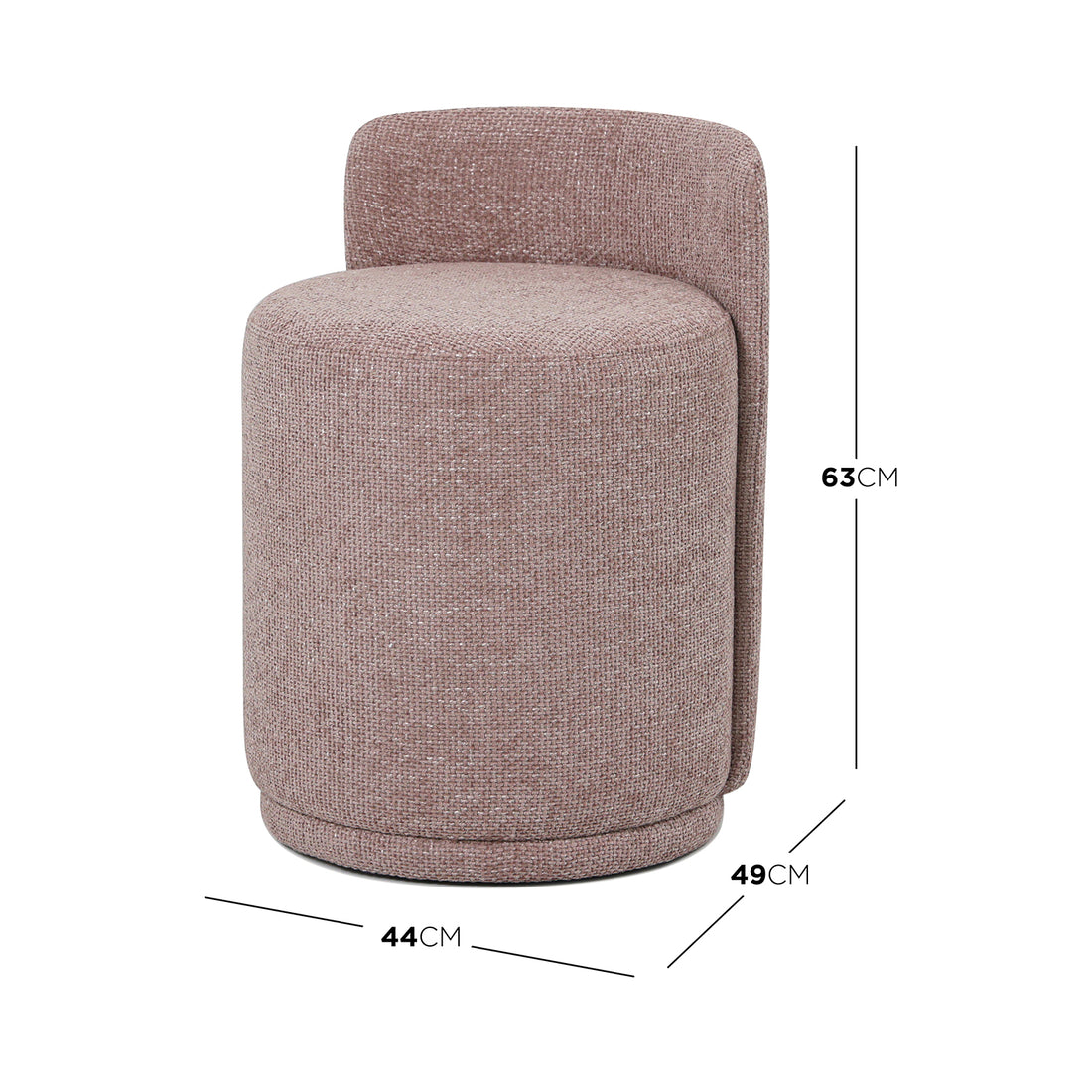 Close-up of the Hiboa Chenille Ottoman Stool Light Pink, showcasing its plush chenille fabric surface, emphasizing its textured elegance and modern design in a compact, versatile form.