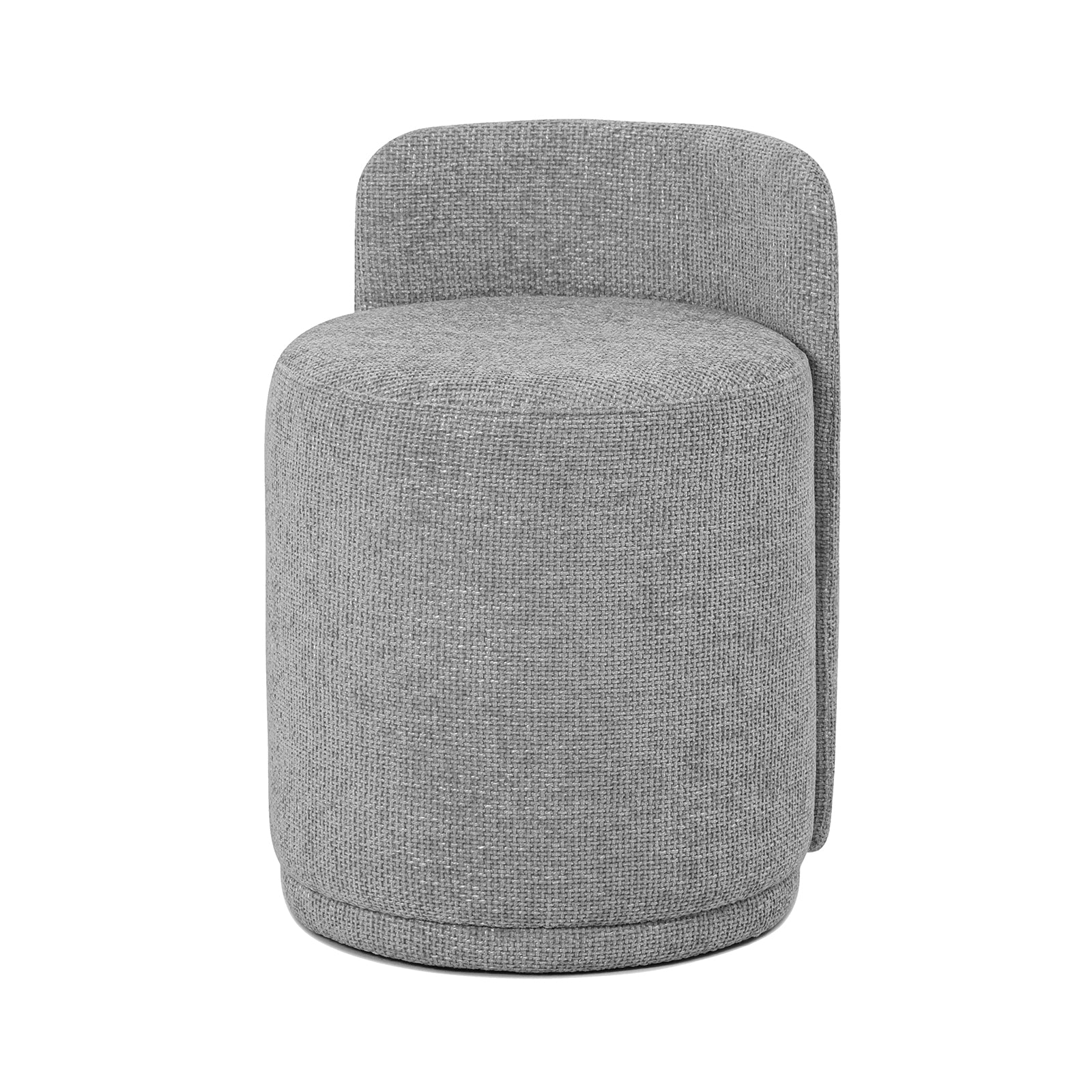 Close-up of the Hiboa Chenille Ottoman Stool in Warm Grey, showcasing its plush chenille upholstery and sturdy wooden base, highlighting its versatile use as a stool, footrest, or side table.