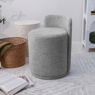 Hiboa Chenille Ottoman Stool Warm Grey with plush chenille fabric, thick foam padding, and sturdy wooden legs, designed for versatile use as a stool, footrest, or compact side table.
