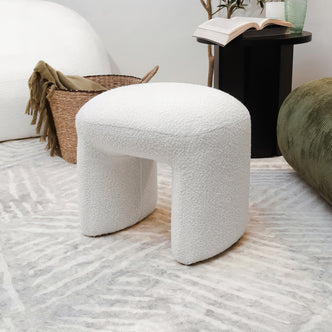 Hirokoz Boucle Ottoman Stool - Eggshell White - Lifestyle