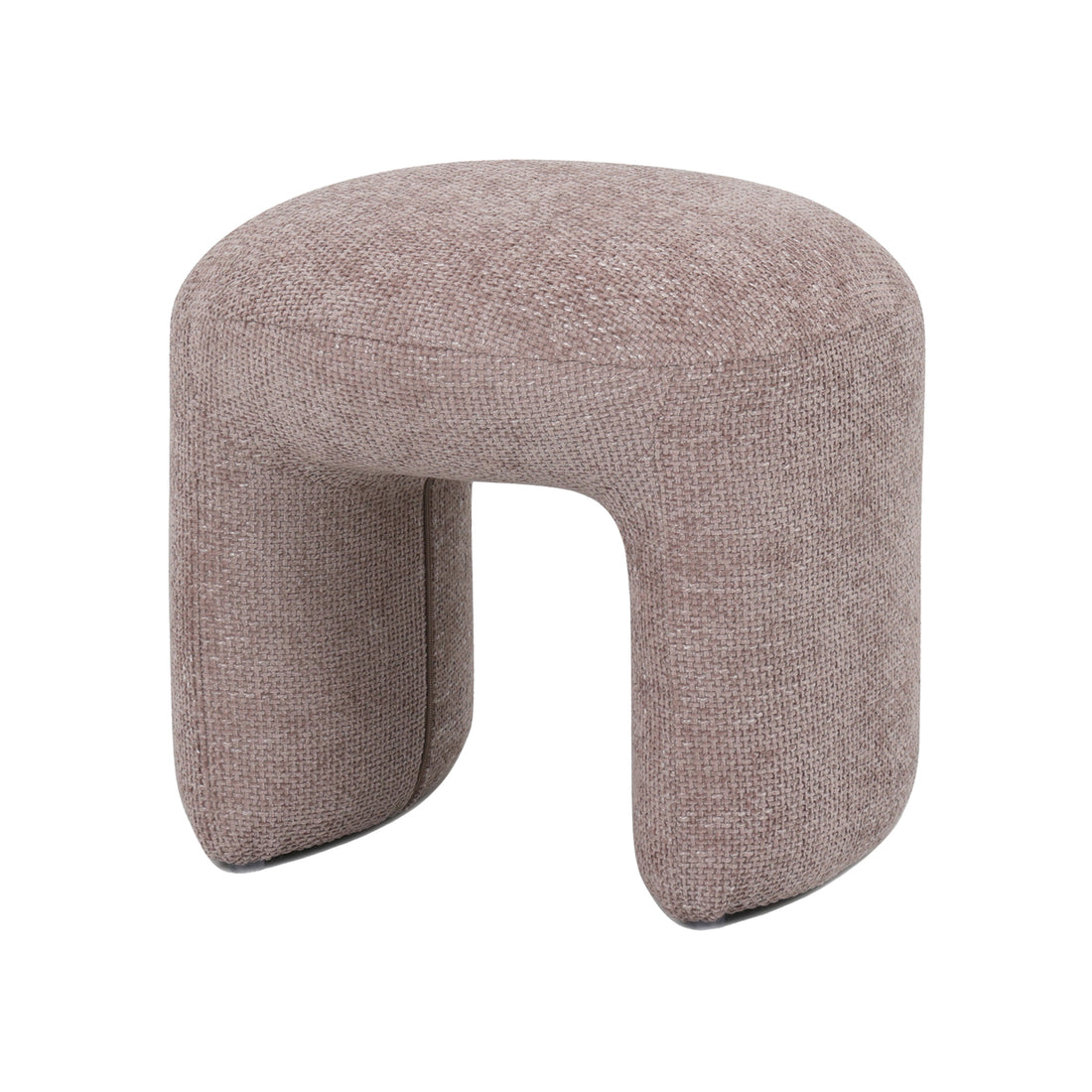 Close-up of the Hirokoz Chenille Ottoman Stool in Light Pink, showcasing its plush chenille fabric and sturdy wooden frame, emphasizing its modern design and inviting comfort.
