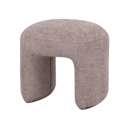 Close-up of the Hirokoz Chenille Ottoman Stool in Light Pink, showcasing its plush chenille fabric and sturdy wooden frame, emphasizing its modern design and inviting comfort.