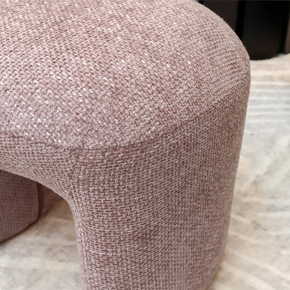 Hirokoz Chenille Ottoman Stool Light Pink with a textured, knitted surface, plush cushioning, and a sturdy wooden frame, offering a stylish and cosy addition to any indoor space.