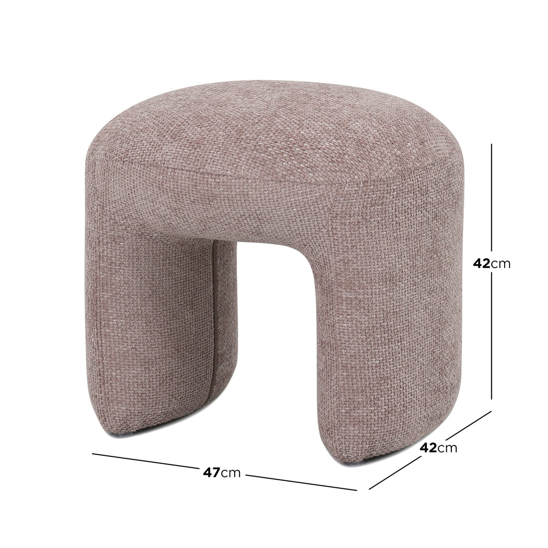 Close-up of the Hirokoz Chenille Ottoman Stool Light Pink, showcasing its plush chenille texture and sturdy wood frame. Ideal for versatile use in living spaces or dressing areas.