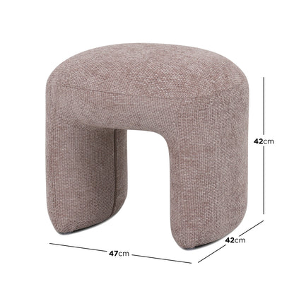 Close-up of the Hirokoz Chenille Ottoman Stool Light Pink, showcasing its plush chenille texture and sturdy wood frame. Ideal for versatile use in living spaces or dressing areas.