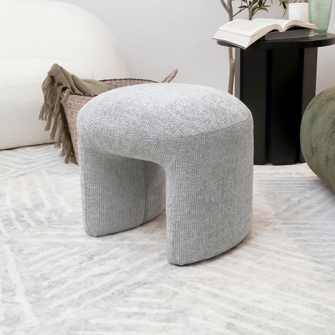 Hirokoz Chenille Ottoman Stool in Warm Grey – Luxo Living