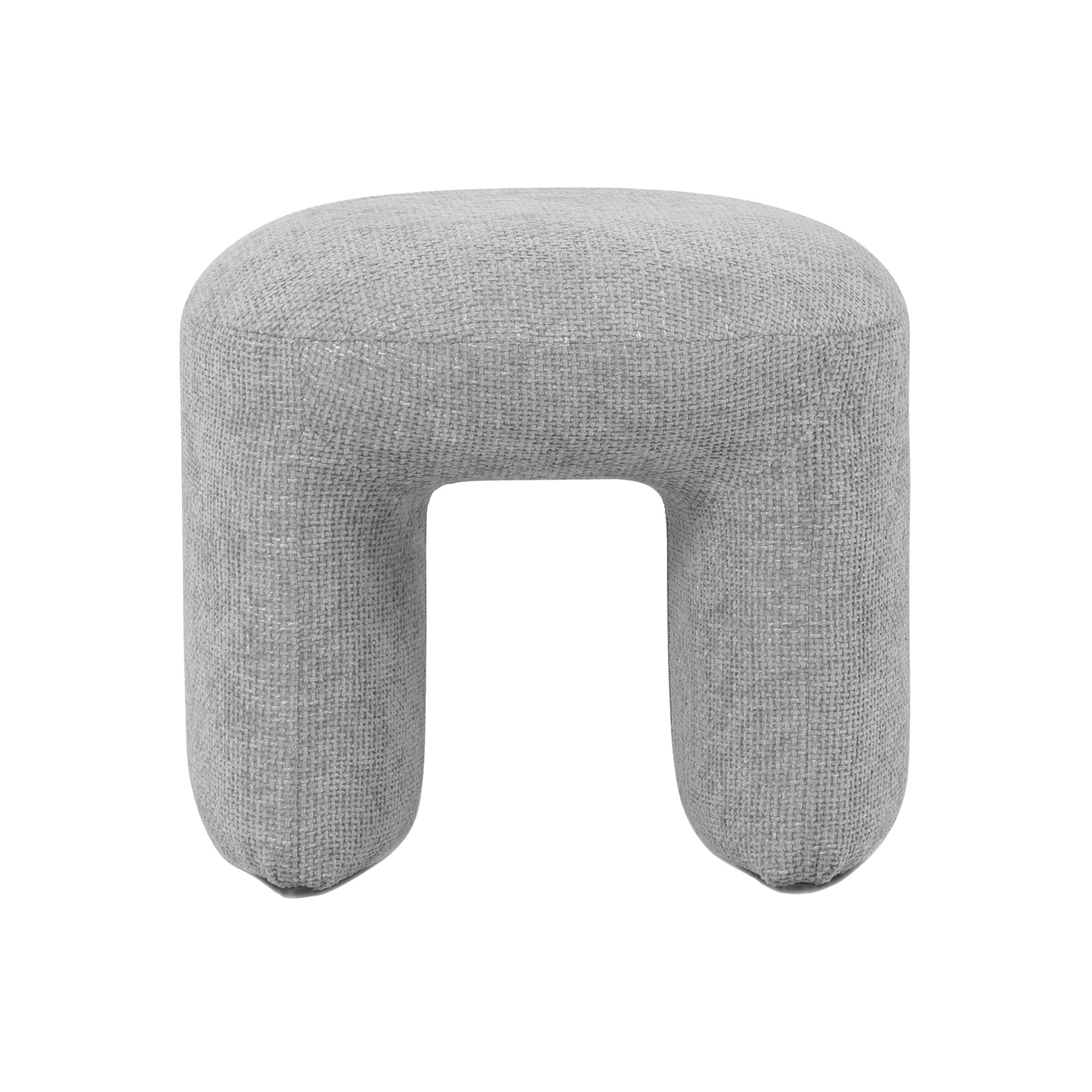 Hirokoz Chenille Ottoman Stool Warm Grey, showcasing a plush, chenille fabric surface with a minimalist design. The ottoman exhibits a rounded shape, supported by a sturdy wooden frame for durability and style.